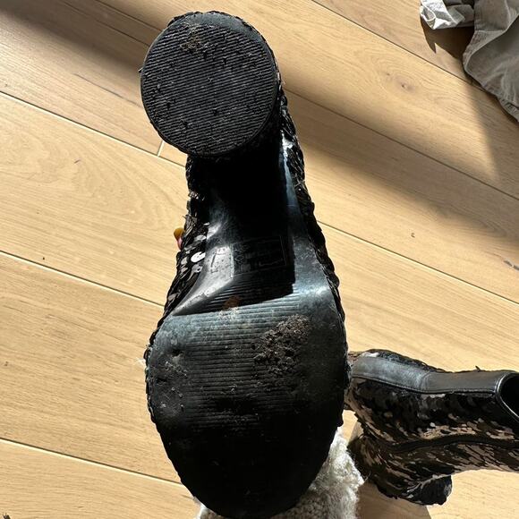 Black Sequin Platform Boots - Picture 6 of 8